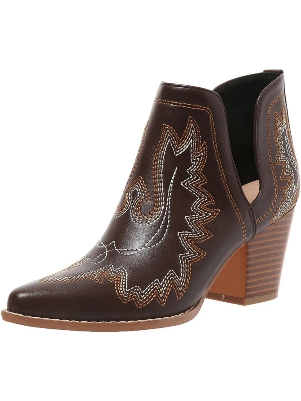 Women's Brown Chunky Heel Pointed Toe Classic Look Cowboy Boots Casual